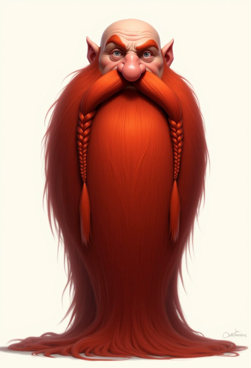 Harry_Dwarf, long flowing red beard, braided moustache, bald, forward facing, looking at viewer, flat shading, full body