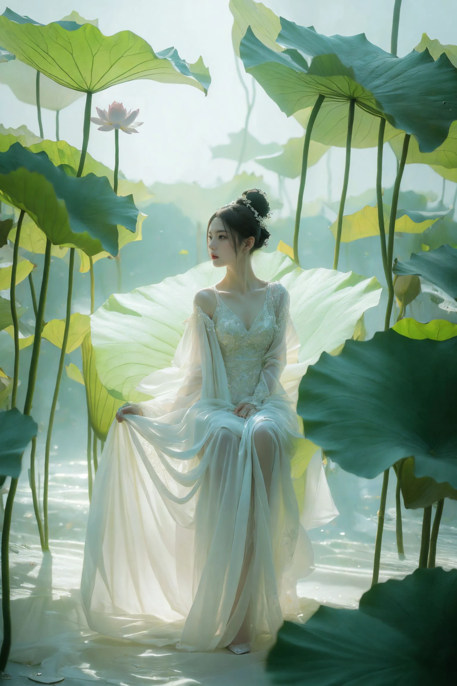 ultra high resolution,((masterpiece))),(((best quality))),((super detailed)),((extremely delicate and beautiful)),cinematic light,detailed environment,(real),
(realistic, photo-realistic:1.37),extremely detailed,photography,8k,Amazing,finely detailed,best quality,ultra high res,
xuer Lotus leaf,1girl,(full body:1.1),
<lora:绪儿-荷叶 xuer Lotus leaf:0.8>,