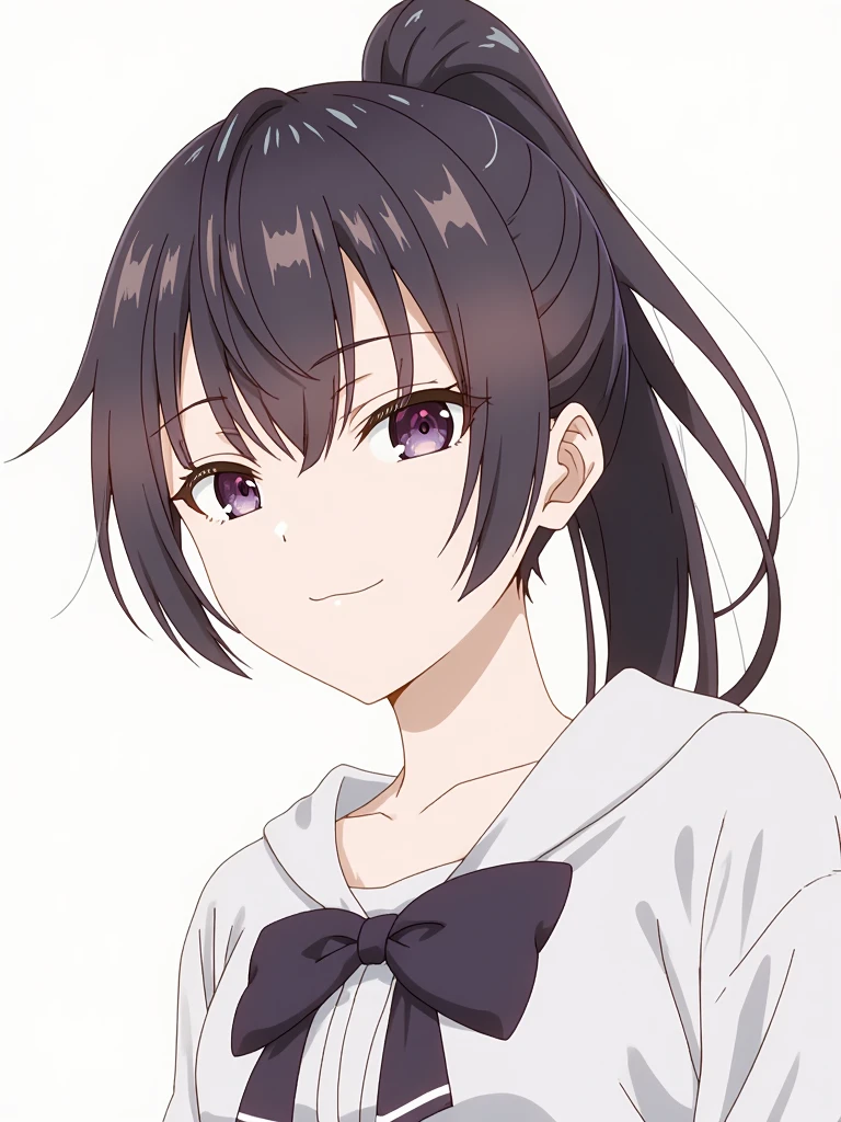 suouyuki_imoto, purple eyes, black hair, long hair, ponytail,