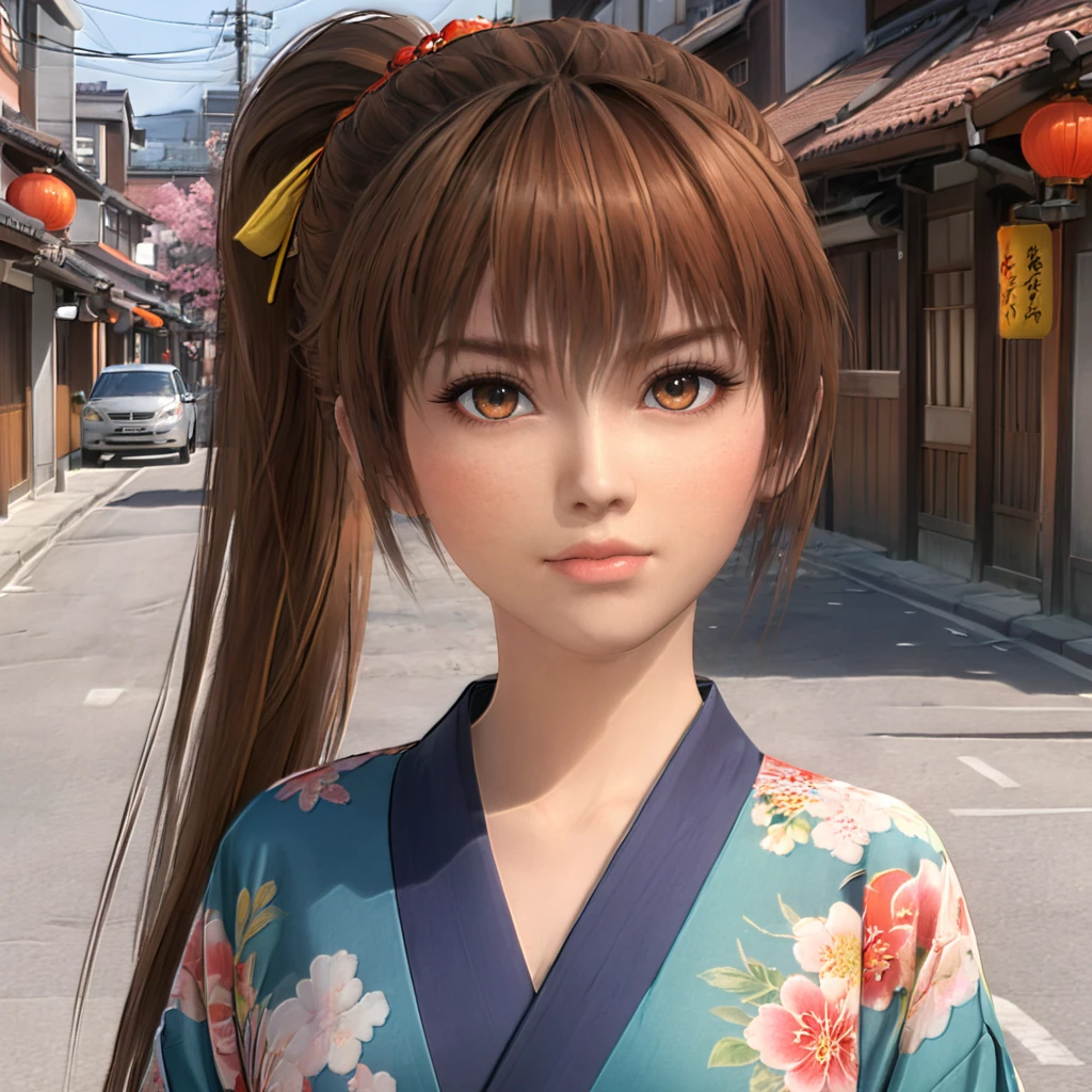 kasumidoa5lr, 1girl, solo, long hair, side ponytail, kimono, street, closed mouth, looking at viewer <lora:kasumidoa5lrXL:0.5>