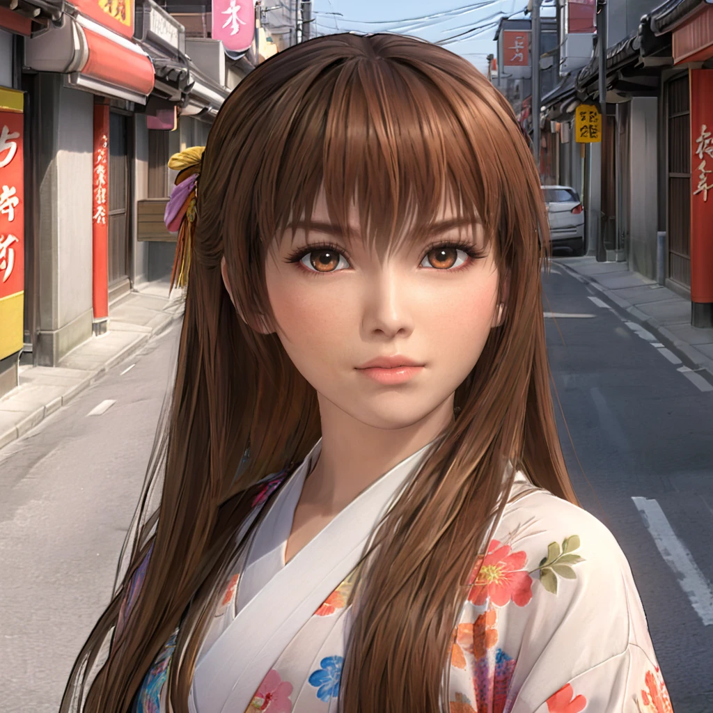 kasumidoa5lr, 1girl, solo, long hair, loose hair, kimono, street, closed mouth, looking at viewer <lora:kasumidoa5lrXL:0.5>