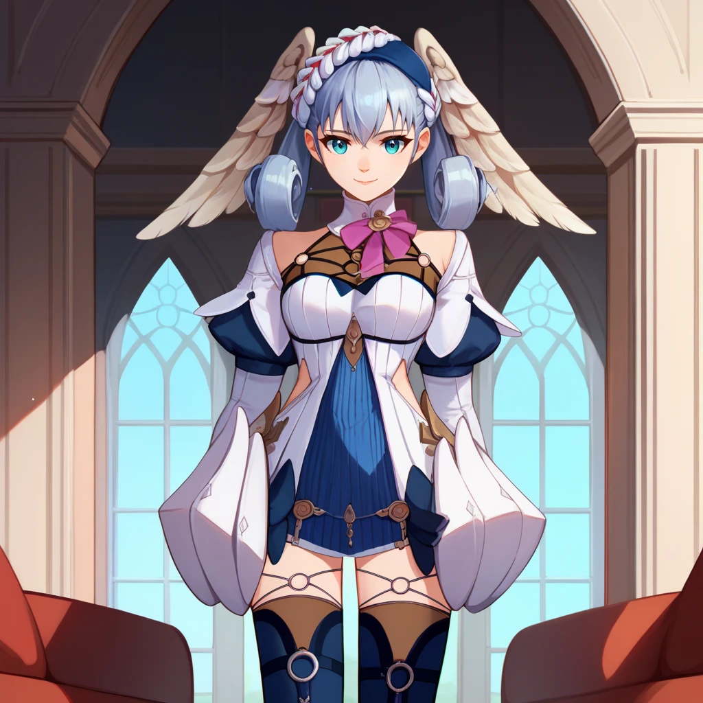 score_9, score_8_up, score_7_up, score_6_up, BREAK <lora:MeliaFConLora1.0:1>meliafc, head wings, crown braid, puffy sleeves, juliet sleeves, long sleeves, o-ring, short dress, thighhighs, dress,medium breasts,
,smile,closed mouth,looking at viewer
,indoors