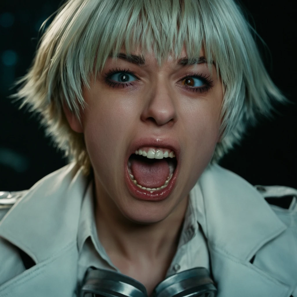 cinematic film still of  <lora:ladydmc v3:0.9> ladydmc, heterochromia:1
 <lora:facial expression style v2:0.2>
angry facial expression of a angry shouting woman with her mouth open and her mouth wide open, movie themed, sharp, detailed skin, epic cinematic photography, artistic, creative, wrinkly face, dramatic lighting style, cinematic color style, Kodak film style, skin pore, emotional style, gustier style, facial expression style, angry facial style, solo, long hair, open mouth, brown hair, 1boy, closed eyes, male focus, teeth, realistic, screaming, 1girl, blonde hair, lips, black background, portrait, photorealistic, cinematic lighting styl, simple background
, shallow depth of field, vignette, highly detailed, high budget, bokeh, cinemascope, moody, epic, gorgeous, film grain, grainy