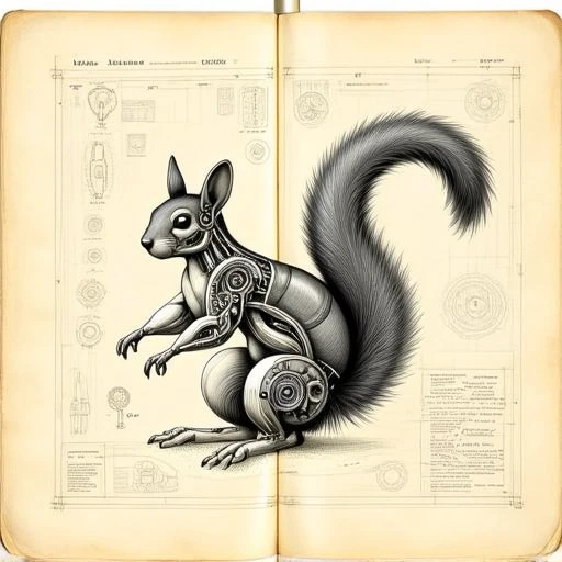 anatomysketch of a biomechanical squirrel