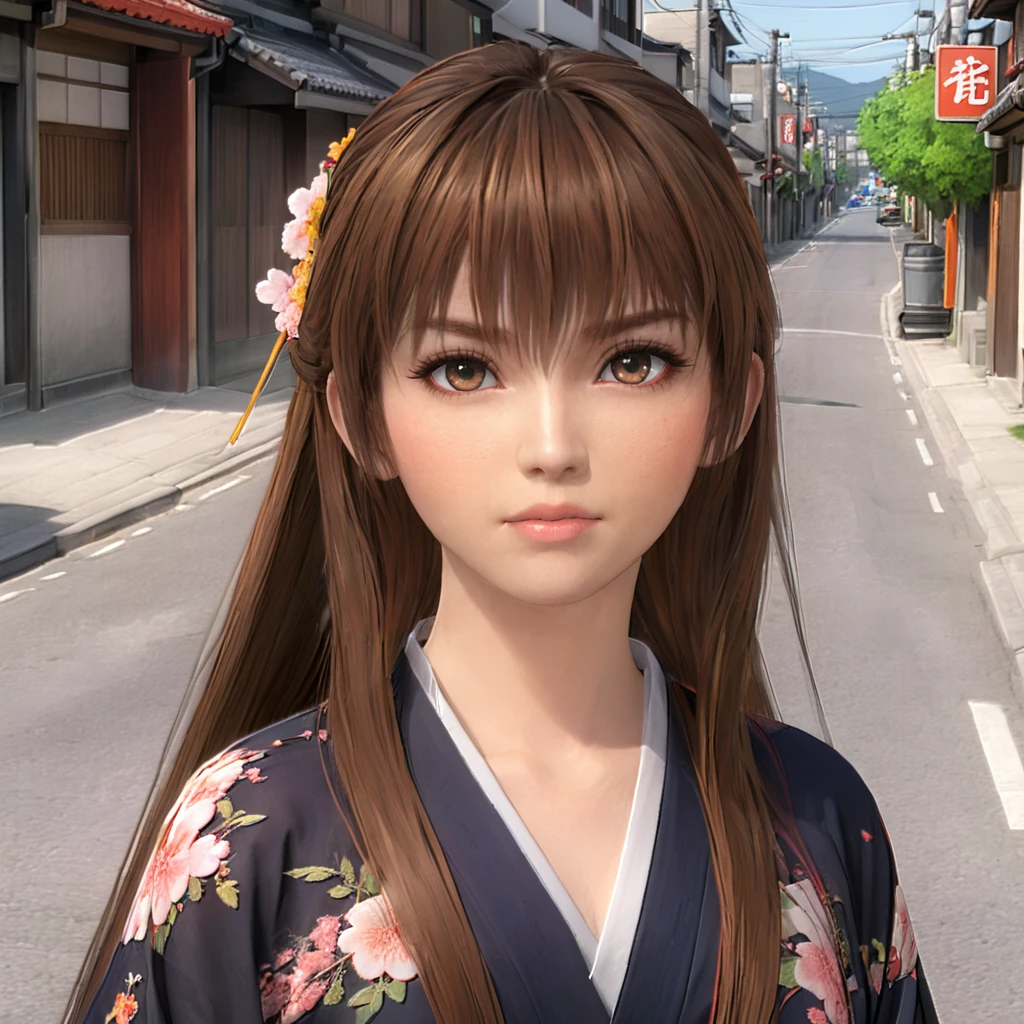 kasumidoa5lr, 1girl, solo, long hair, loose hair, kimono, street, closed mouth, looking at viewer <lora:kasumidoa5lrXL:0.5>