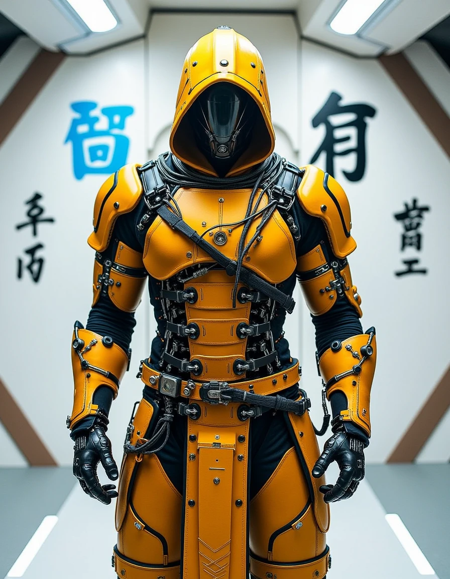 An expert cybernetic assassin ninja, dressed in his full-body warrior-like armor with a realistic and muscular appearance, wearing mustard-colored titanium armor and matte white background inside the International Space Station, illuminated by volumetric light.
The scene portrays a detailed and precise depiction of the assassin ninja's body covered in cables and hydraulic and electronic components, highlighting the advanced technology used for cybernetic enhancements. The intricate details emphasize the high-quality production standards while maintaining the realistic portrayal of the cybernetic body.
The inclusion of Kanji and Viking symbols on the cyberspace station adds a unique touch to the scene, symbolizing the fusion of traditional Japanese culture with modern space exploration. This provides depth to the narrative, emphasizing the theme of cultural fusion in the context of space exploration.
Overall, this expanded prompt aims to enhance the quality of the image generation by providing more specific details and incorporating elements that add depth to the concept, such as the inclusion of Kanji and Viking symbols on the International Space Station. <lora:rMada - Enhance Realistic Photo - v4:1>,