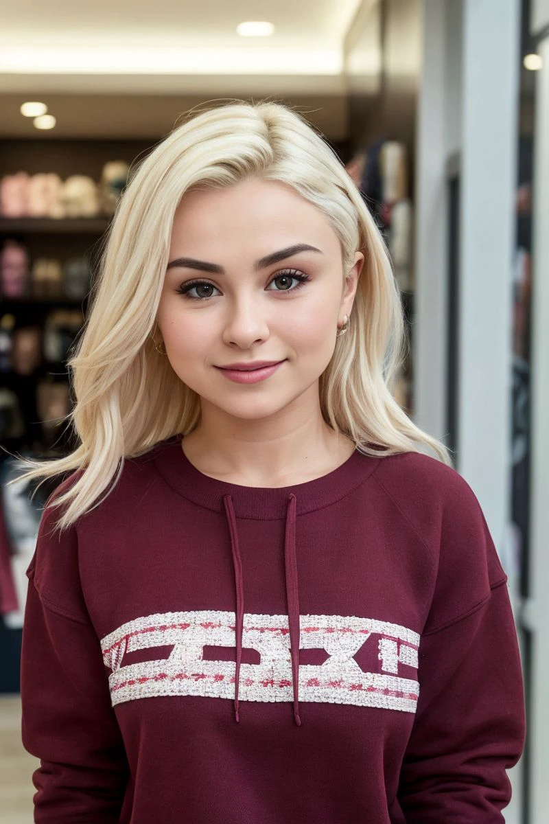 closeup headshot of S510_AriaBanks,a gorgeous woman,in a (store:1.1),wearing a (sweatshirt),(4k, RAW photo, best quality, 50mm, depth of field, ultra high res:1.1),(intricate, photorealistic, cinematic-shot, masterpiece, ultra-detailed:1.1),