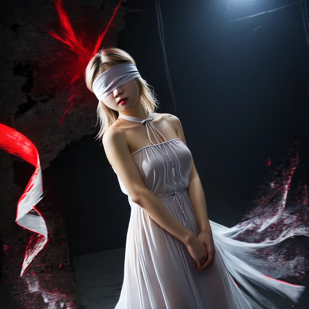 1girl\(white hair, thin waist, bondage, cuts, ropes, big breasts\),