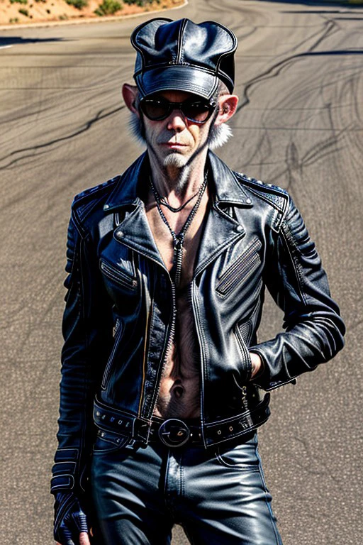 Vervet monkey", "Ultra realistic with high quality and ultra detail with excellent focus of a Vervet monkey, represented as a rocker, rocker leather jacket and rocker leather head hat, on a Harry Davidson motorcycle, dynamics and movement in the image many other rocker bikes parked on the side