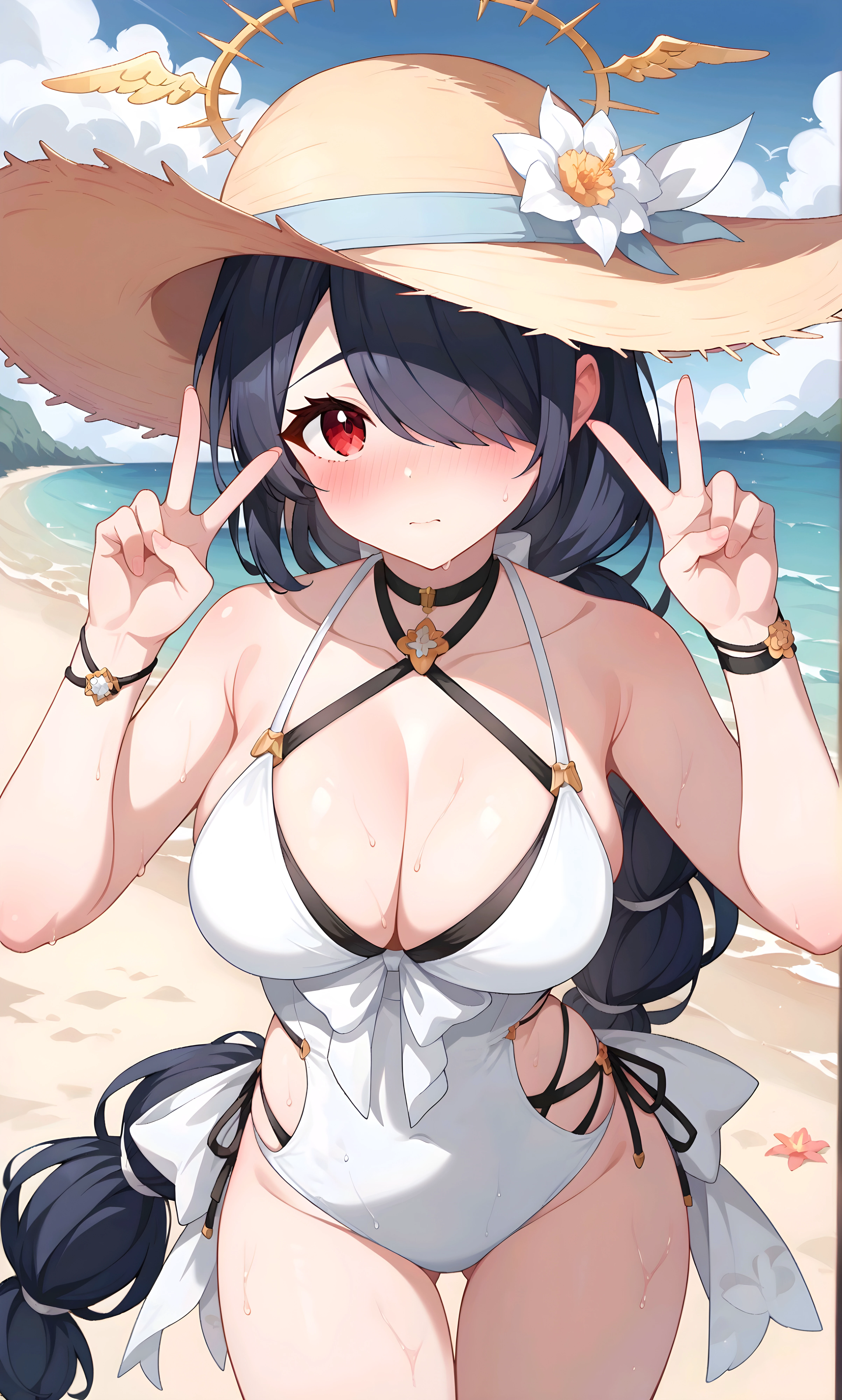 ((masterpiece, best quality, distinct image)), 1girl, solo, kill la kill, matoi ryuuko, giant breasts, bikini sexy, smiling, having fun, sexy pose, very sexy, cleavage, looking at viewer, short hair, em Miami beach, showing her giant ass, sunny day, round ass, shiny body and sweating