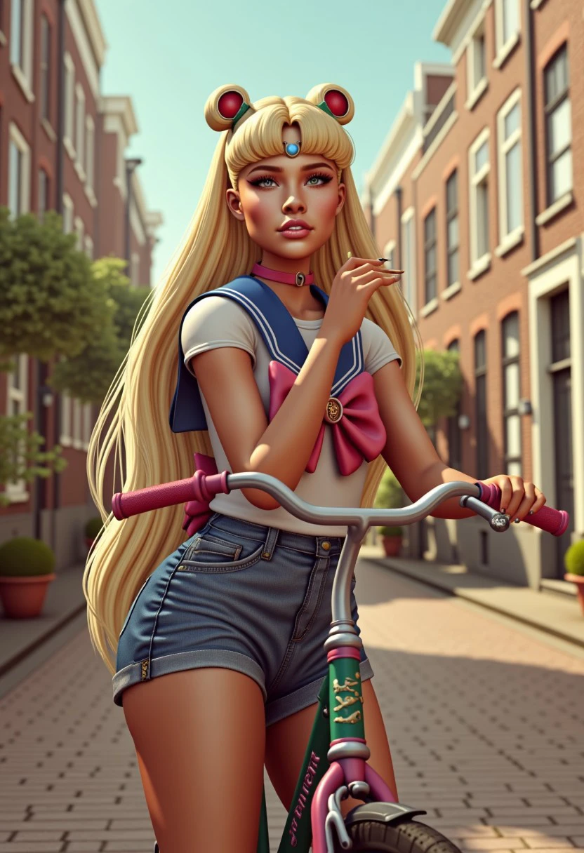 vpzdxizz, a 3d image of Sailor Moon smoking marijuana cigarettes on a bike in the Netherlands in the middle of a hot summer day