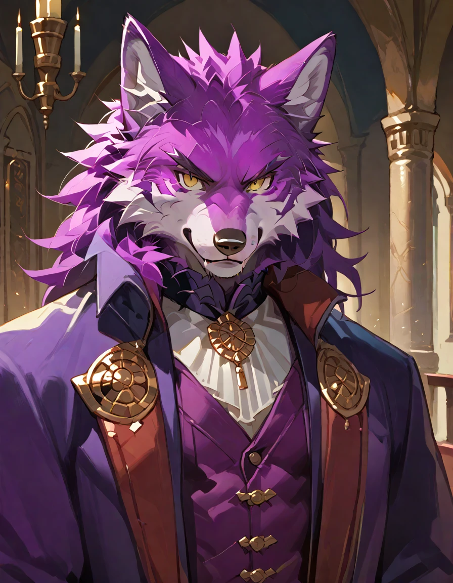 score_9, score_8_up, score_7_up, source_anime, (wolf man), furry body, purple fur, (dressed in Ghagra),  character portrait, upper body, rating_safe, <lora:Anime_Furry_Style:1>