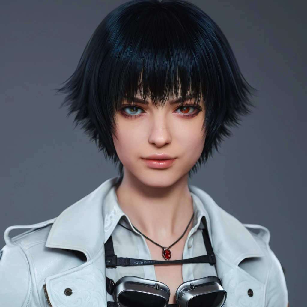 anime artwork of  <lora:ladydmc v3:0.9>
ladydmc a woman with a very short hair and a very big eye, MaryAnnArkham, smooth sharpness, very detailed image, cinematic style, detailed background, perfect style, perfection, Unreal Engine, 3d, realistic, realism, photorealism, hyperrealism, hyperrealistic, video game style, 3D computer graphics, Blender, 3ds Max, Maya, Cinema 4D, ZBrush, AutoCAD, LightWave 3D, Adobe Dimension, virtual reality, Unreal, real-time 3D, Epic Games style, Unreal Engine style, ladydmc style, 1girl, solo, looking at viewer, short hair, black hair, jewelry, earrings, parted lips, black eyes, lips, portrait, close-up, smile, bangs, simple background, white background, eyelashes, closeup
, anime style, key visual, vibrant, studio anime,  highly detailed