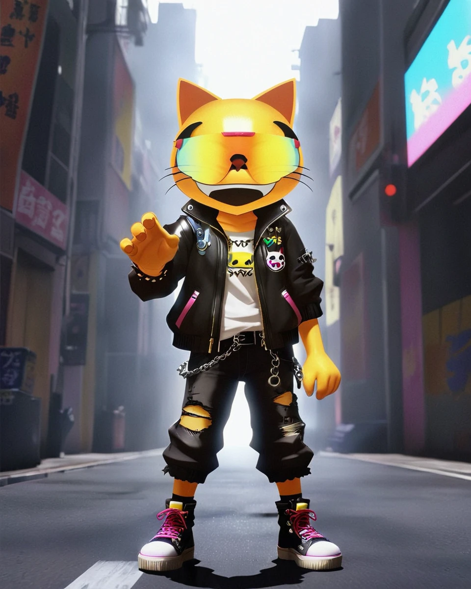 ð¹,a anime joycat , he is dressed in Shibuya Punk clothing, cinematic ray traced lighting, the image is crisp and clear , inspired by CLAMP and Shigeru Mizuki <lora:Joycat:1> <lora:hand 4:0.4>  <lora:WowifierXL-V3:1>