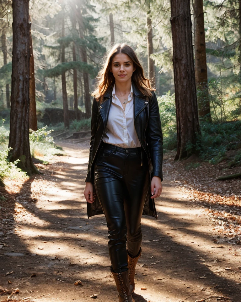 RAW photograph,  tv_New_Years_Day_Mix
BREAK
walking through the woods, wearing a leather duster, wearing leather pants, wearing a white shirt, wearing black boots, walking towards the camera, golden hour, god rays
 BREAK, (((Ultra-HD-details, Ultra-HD-detailed, Ultra-HD-realistic, Ultra-HD-photo-same-realistic-quality-details))), 8k uhd, dslr, soft lighting, high quality, film grain, Fujifilm XT3