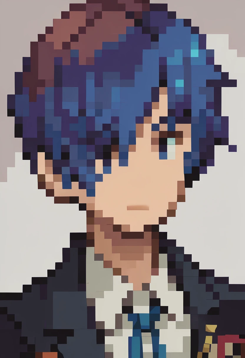 score_9, score_8_up, score_7_up, source_anime, BREAK, solo, 1boy,  <lora:FF-Tactics-Portraits-pdxl_Fp:1>, simple background, portrait, pixel art, <lora:MakotoP3-pdxl_Fp:1>, makotop3, school uniform, gekkoukan high, blue hair, blue eyes, short hair, black jacket, hair over one eye,