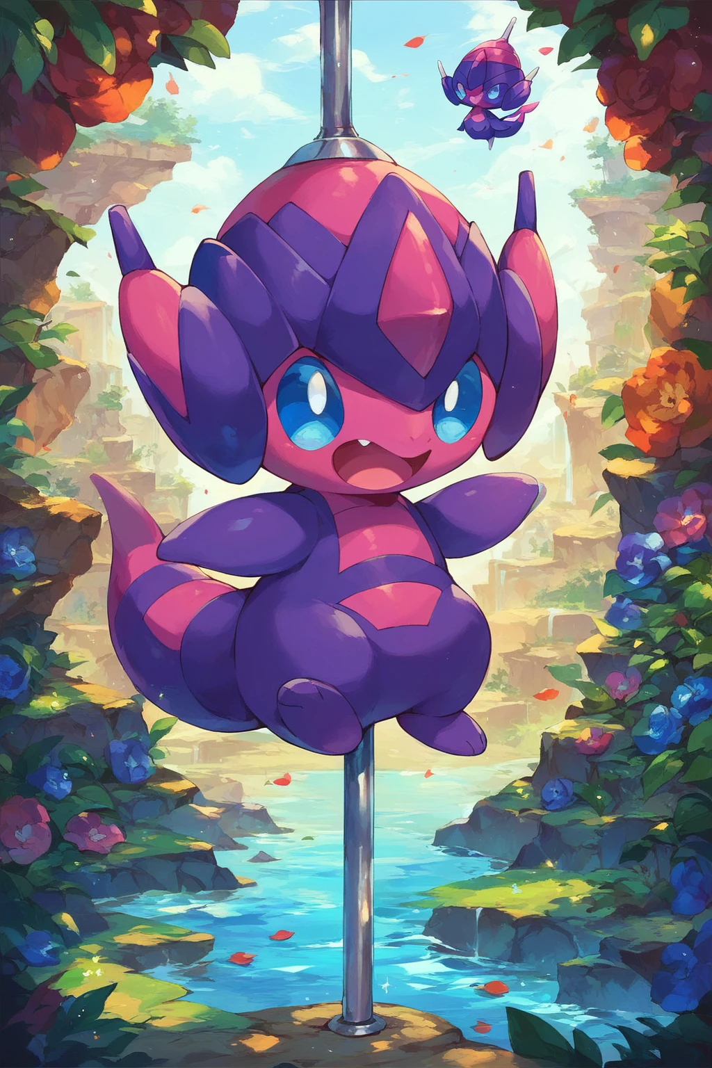 score_9, score_8_up, score_7_up, score_6_up, score_5_up, score_4_up, masterpiece, high quality, full body,  <lora:Poipole_Pokemon:0.9> Poipole, purple_skin, pokemon (creature), blue eyes,