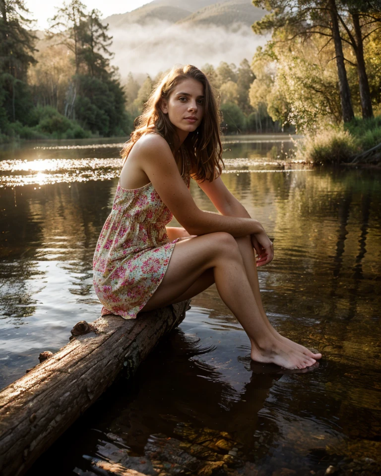 RAW photograph,  tv_New_Years_Day_Mix
BREAK
, calm expression, wearing a colorful sundress, sitting on a log at a misty forest pond, golden hour, shot from the side, PA7_Portrait-FL
 BREAK, (((Ultra-HD-details, Ultra-HD-detailed, Ultra-HD-realistic, Ultra-HD-photo-same-realistic-quality-details))), 8k uhd, dslr, soft lighting, high quality, film grain, Fujifilm XT3