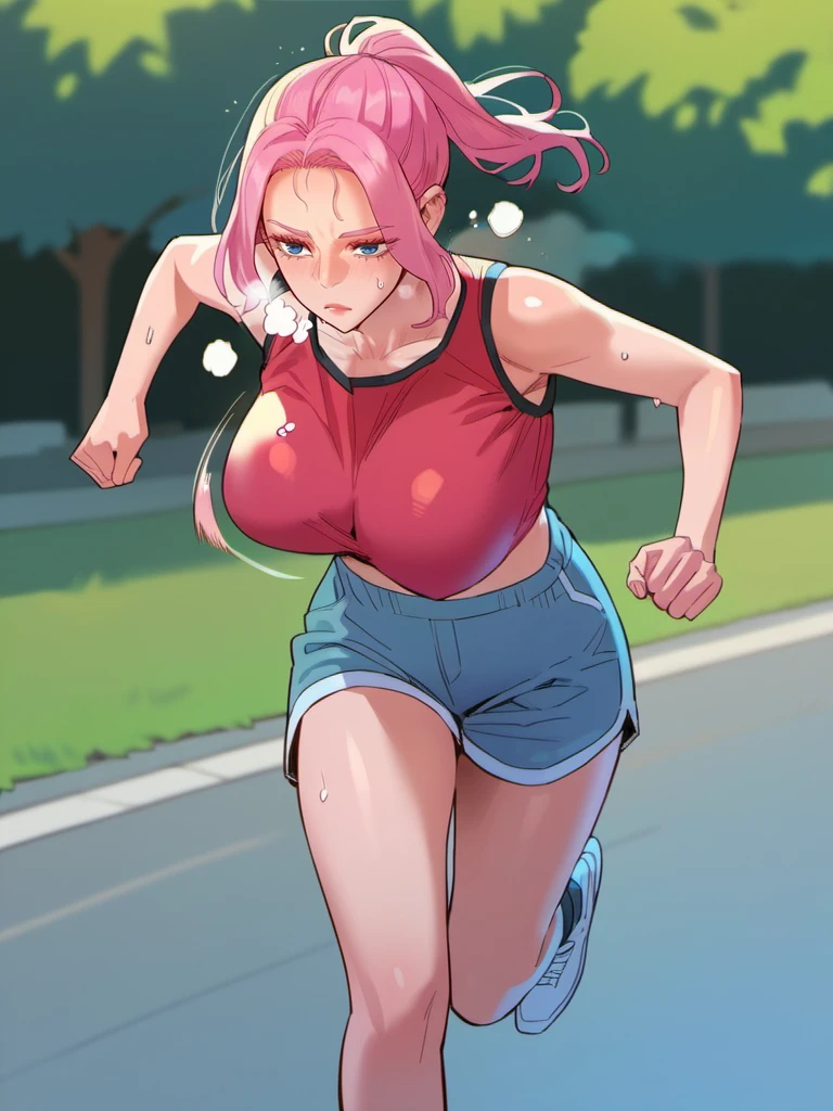 score_9, score_8_up, score_7_up, score_6_up, source_anime, <lora:neg4all_bdsqlsz_V3.5:2.0> Doyeon, 1girl, blue eyes, pink hair, athletic clothing, dolfyn shorts, red crop top, swinging breasts, heavy breathing, sweaty, park, running
<lora:LHOChaDoyeon:0.8>