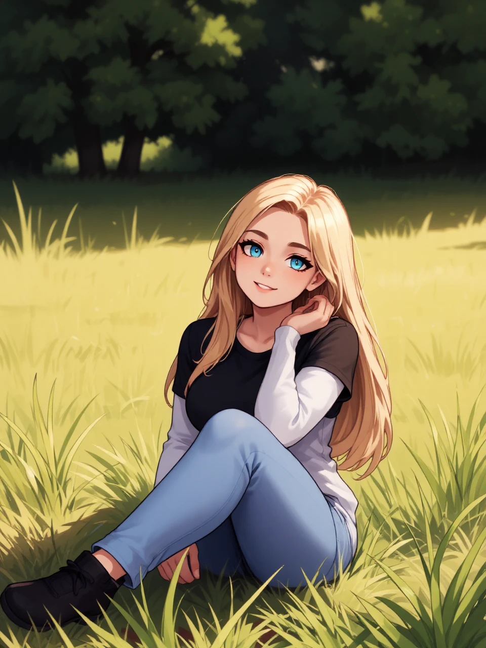 cute blonde sitting in grass