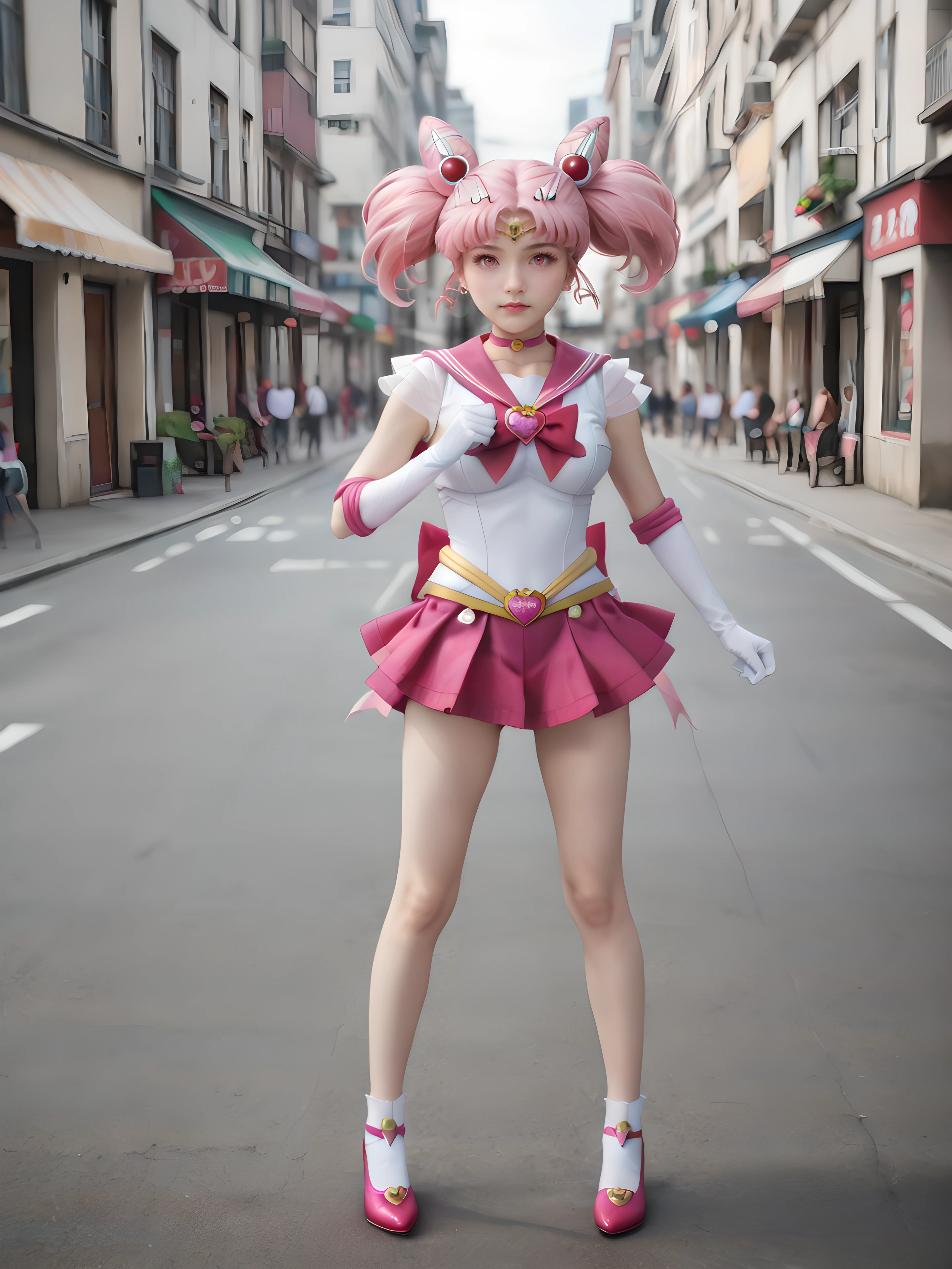 zPDXLrl, score_9, score_8_up, score_7_up, rating explicit, masterpiece, best quality, ultra HD quality details, realistic,
1girl, mature female, chibiusa, cone hair bun, double bun, hair bun, hair ornament, pink eyes, pink hair, short hair, twintails, circlet, parted bangs, bow, brooch, choker, earrings, elbow gloves, gloves, heart brooch, magical girl, pink bow, pink choker, pink sailor collar, pink skirt, pleated skirt, sailor collar, sailor senshi uniform, skirt, stud earrings, white gloves, full body, long shot, on city, Taiwan, Taipei city, slight fog, Lively streets, round breasts, sunny, fighting stance, ((skirt lift)), panties,  <lora:chibiusa-eternal-movie1-ponyxl-lora-nochekaiser:1>,