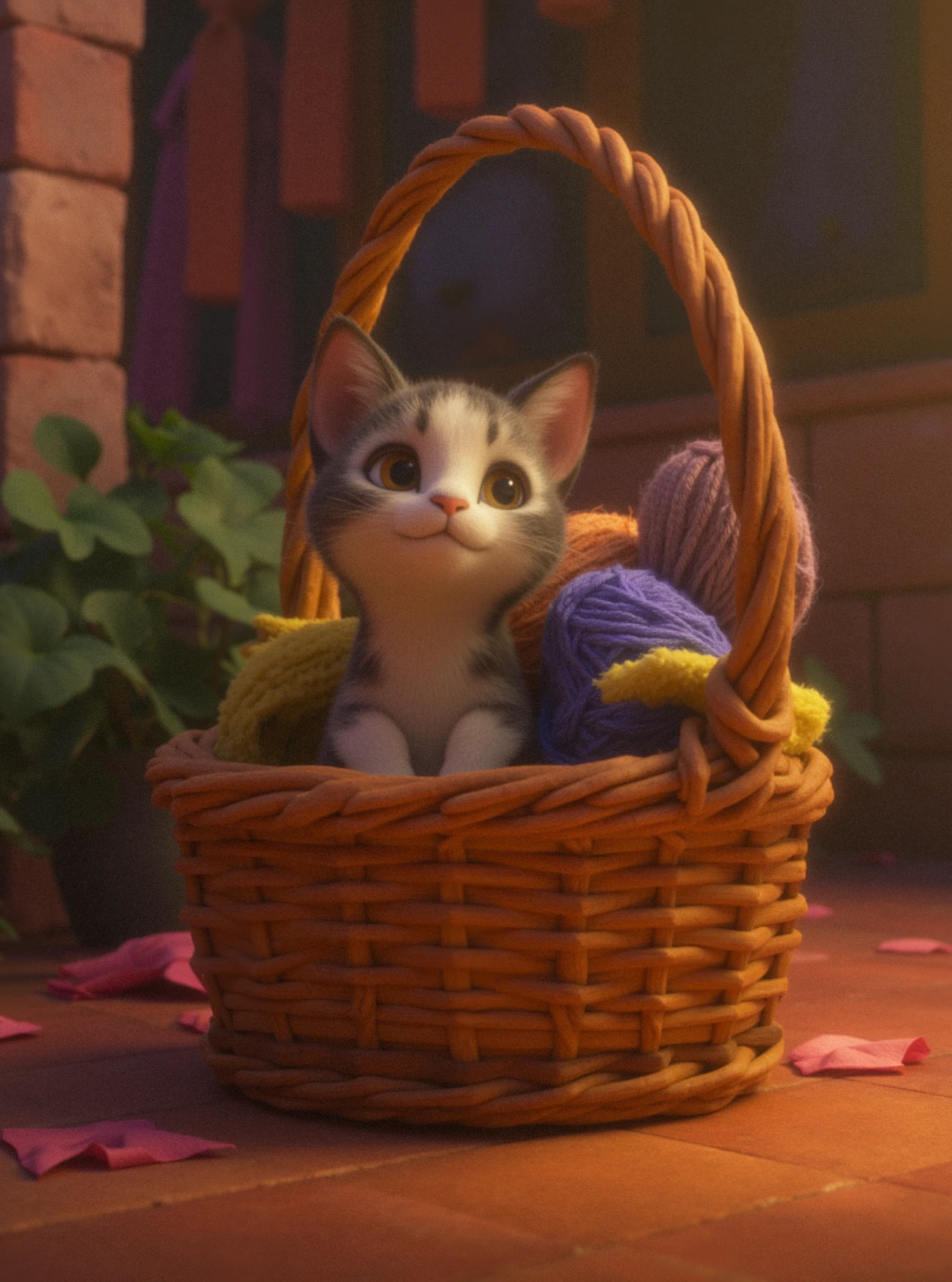 encanto style, a cat sitting in a basket of yarn