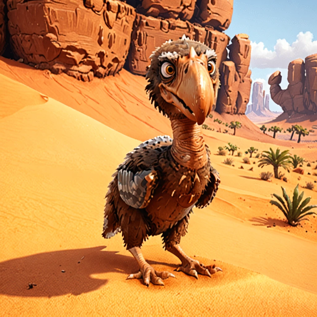 Terror bird, cute, little, desert, pixar style,  <lora:Terror_Bird_ark_SDXL:0.8>