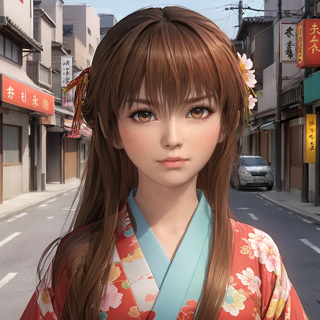 kasumidoa5lr, 1girl, solo, long hair, loose hair, kimono, street, closed mouth, looking at viewer <lora:kasumidoa5lrXL:0.5>