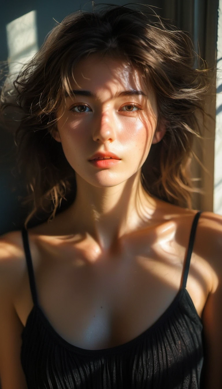 RAW, analogue, Nikon Z 14mm ultra-wide angle lens, award-winning glamour photograph, ((best quality)), ((masterpiece)), ((realistic)), skin pores, subsurface scattering, radiant light rays, high-res, detailed facial features, high detail, sharp focus, smooth, aesthetic, extremely detailed, (extremely detailed eyes, extremely detailed iris), extremely detailed hair, extremely detailed skin, no clothes, octane render, photorealistic, realistic, post-processing, max detail, realistic shadows, roughness, natural skin texture, real life, ultra-realistic, photorealism, photography, 8k UHD, photography, hdr, intricate, elegant, highly detailed, sharp focus, stunning, beautiful, gorgeous), (masterpiece:1.2, best quality1:1, ultra-detailed:1.2, best shadow, 8k:1.1), (massive city:1.3, rooftop:1.1, city structures below, handrails), (contrasting background, bright background), (beautiful detailed face), high contrast, (perfect illumination:1.2, beautiful color, delicate color), ((cinematic light)), colorful, hyper detail, dramatic light, intricate details, (1 girl), solo, caucasian, brown hair, short hair, wavy hair, (blue eyes), dynamic angle, waist up, nude, nsfw, reveal entire breasts, seductive smile