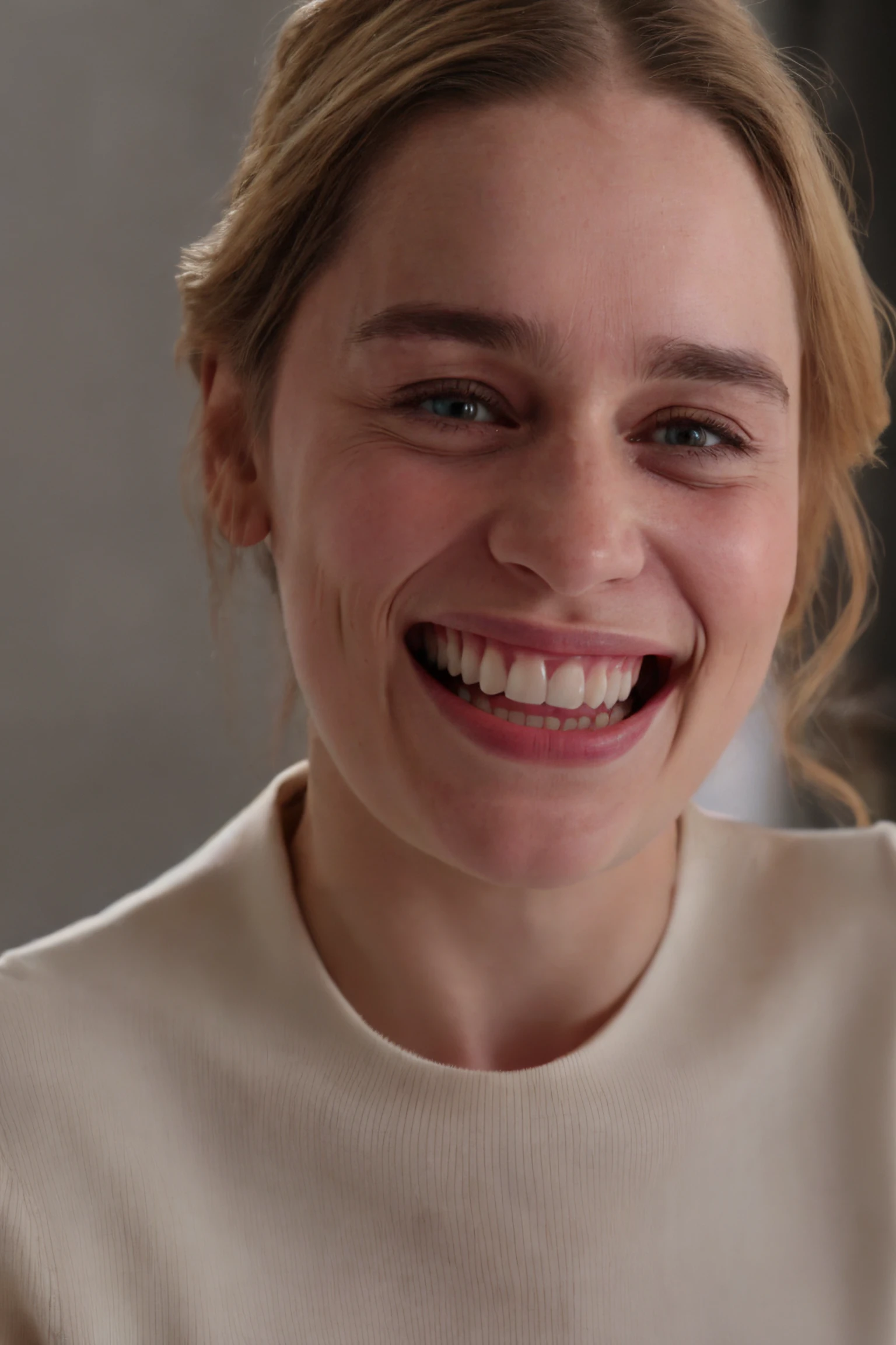 1girl, close-up of a woman laughing loudly with her mouth open, bright smile, detailed features, soft lighting
 <lora:emilia_clarke_lora_v01:1> emilia86