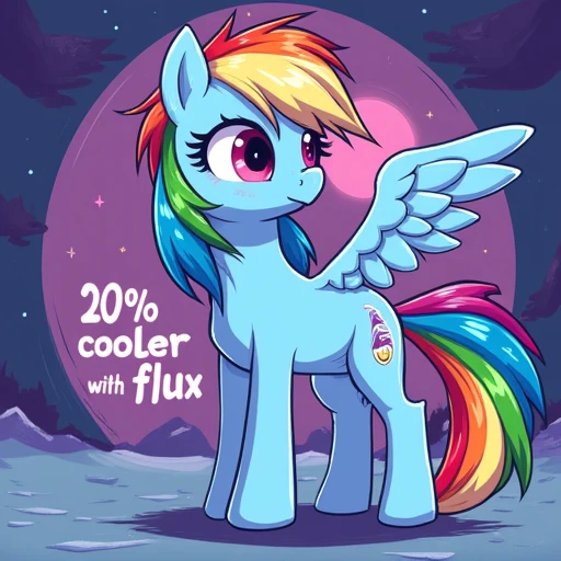 rainbow dash, text that says "20% cooler with flux", 2d style