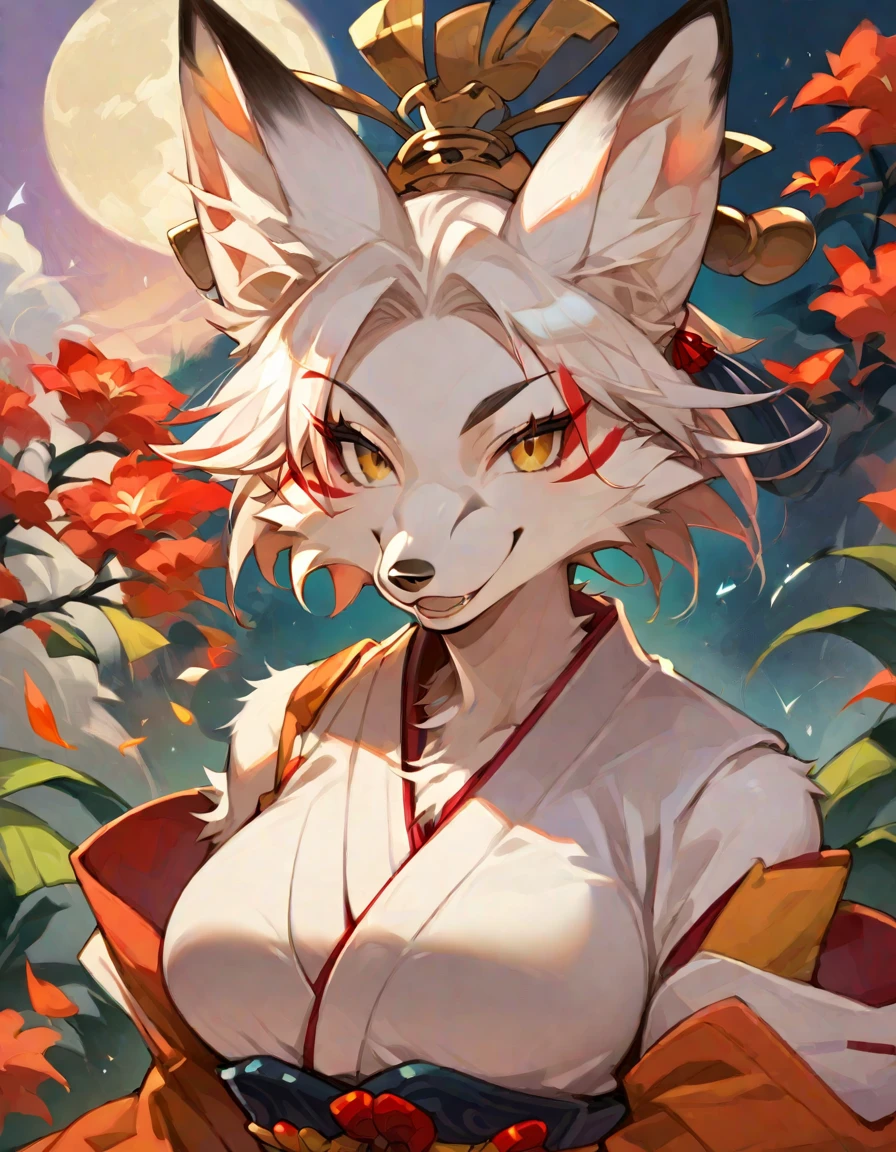 score_9, score_8_up, score_7_up, source_anime, (fox girl), furry body, white fur, [muscular:0.7], large breasts, slight smile, happy, (dressed as a Samurai), character portrait, upper body, rating_safe, <lora:Anime_Furry_Style:1>