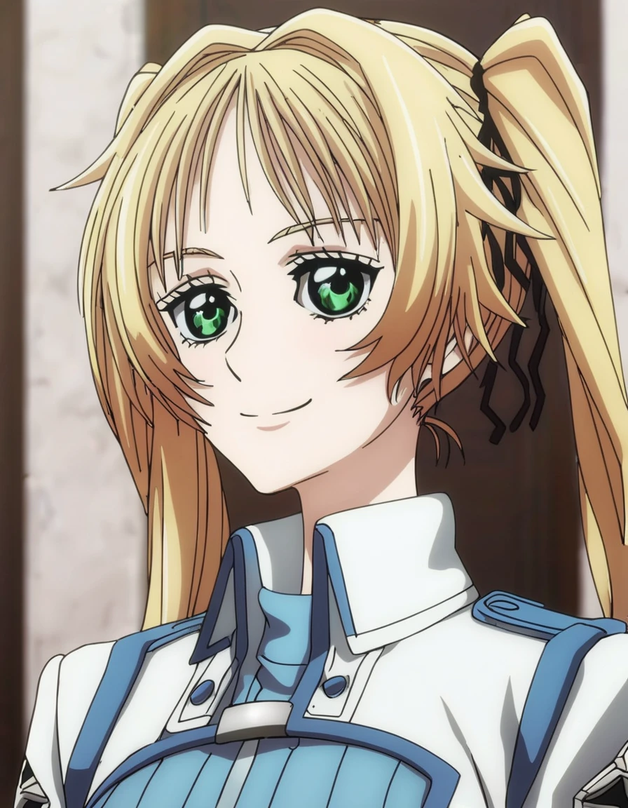 <lora:OssanNewbieAdventurer:1>, soft smile, portrait,  Angelica, long hair, blonde hair, twintails, very long hair, green eyes,