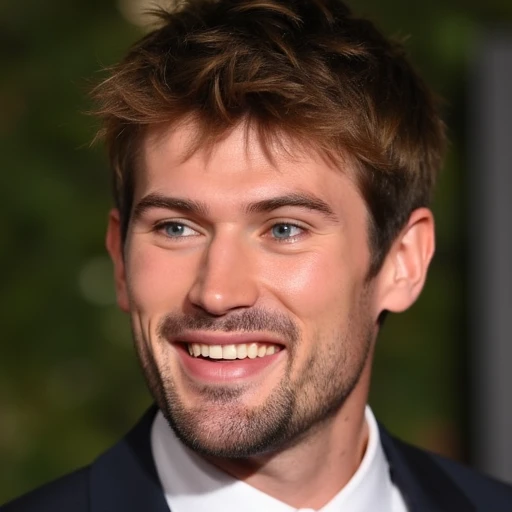 victor, male, smile, teeth, looking to the side, facial hair