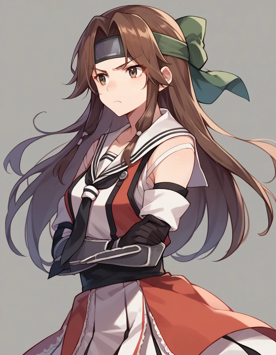 score_9, score_8_up, score_7_up,source anime,1girl, <lora:Jintsuu_Kantai_CollectionKancolle_XL:0.8> jintsuu_\(kancolle\),  brown_hair, long_hair, gloves, brown_eyes, headband, school_uniform, elbow_gloves, serafuku,skirt, forehead_protector, hair_intakes,serious