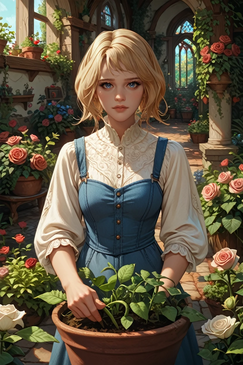 score_9, score_8_up, score_7_up, score_6_up
<lora:LAAvele:1.0>
LAAvele, 1girl, blonde hair, blue eyes, looking at viewer, rose garden, gardening, floral background