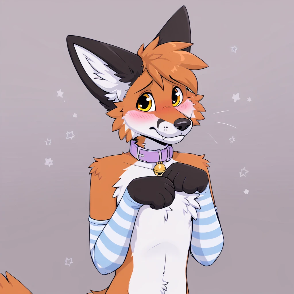 femboy, fox, source_furry, collar, bell, :3c, stockings, warmers, shy, bust  <lora:femboyfurry-000002:0.8>