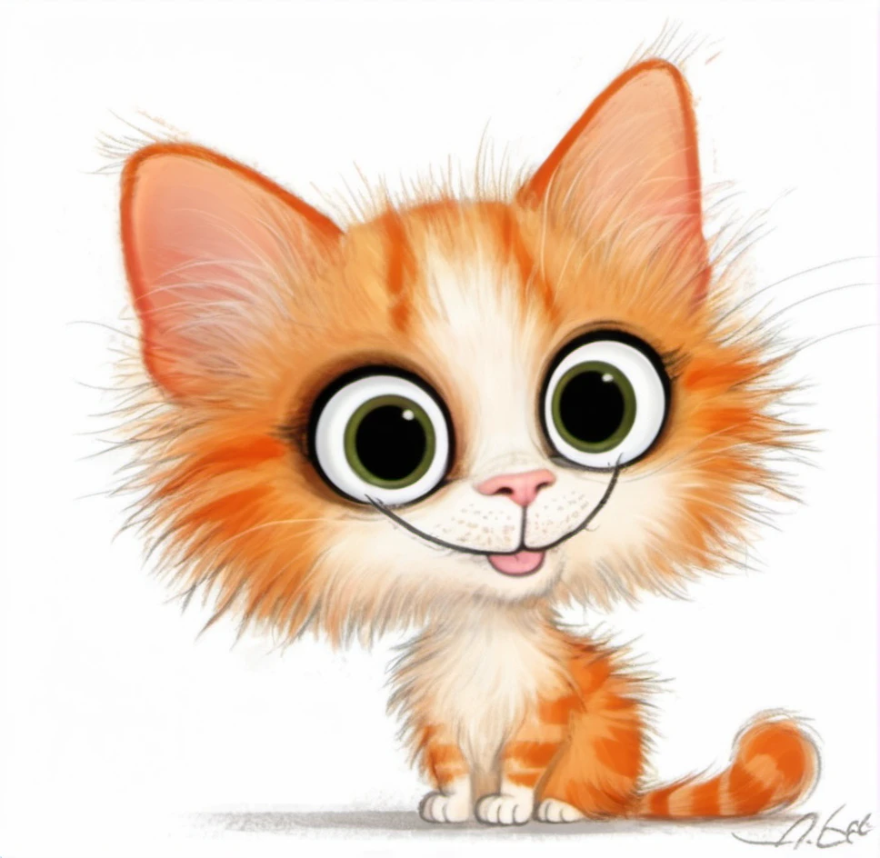 cute, orange cat, kitten, big eyes, fuzzy, cartoon, illustration, whiskers, smiling, adorable, white background, digital art, whimsical, playful, small size, character design, youthful, long tail, happy expression, light shading <lora:æ½¦è-000012:0.8>,