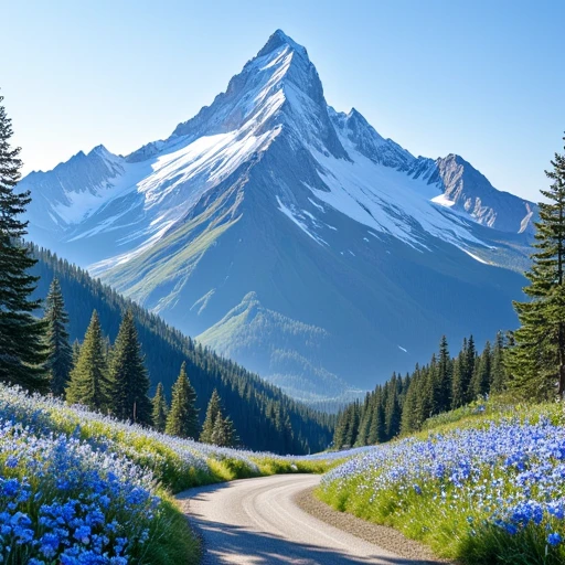 Mountain,outdoors,blue,white flowers,