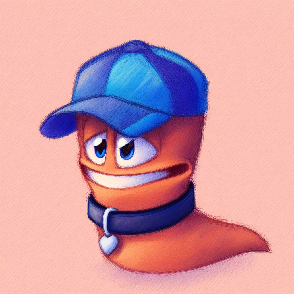 wormsteam17, stinkekworms, worm, limbless, armless, legless, rating_safe, sfw, wholesome, 1worm, solo, blue baseball cap, collar