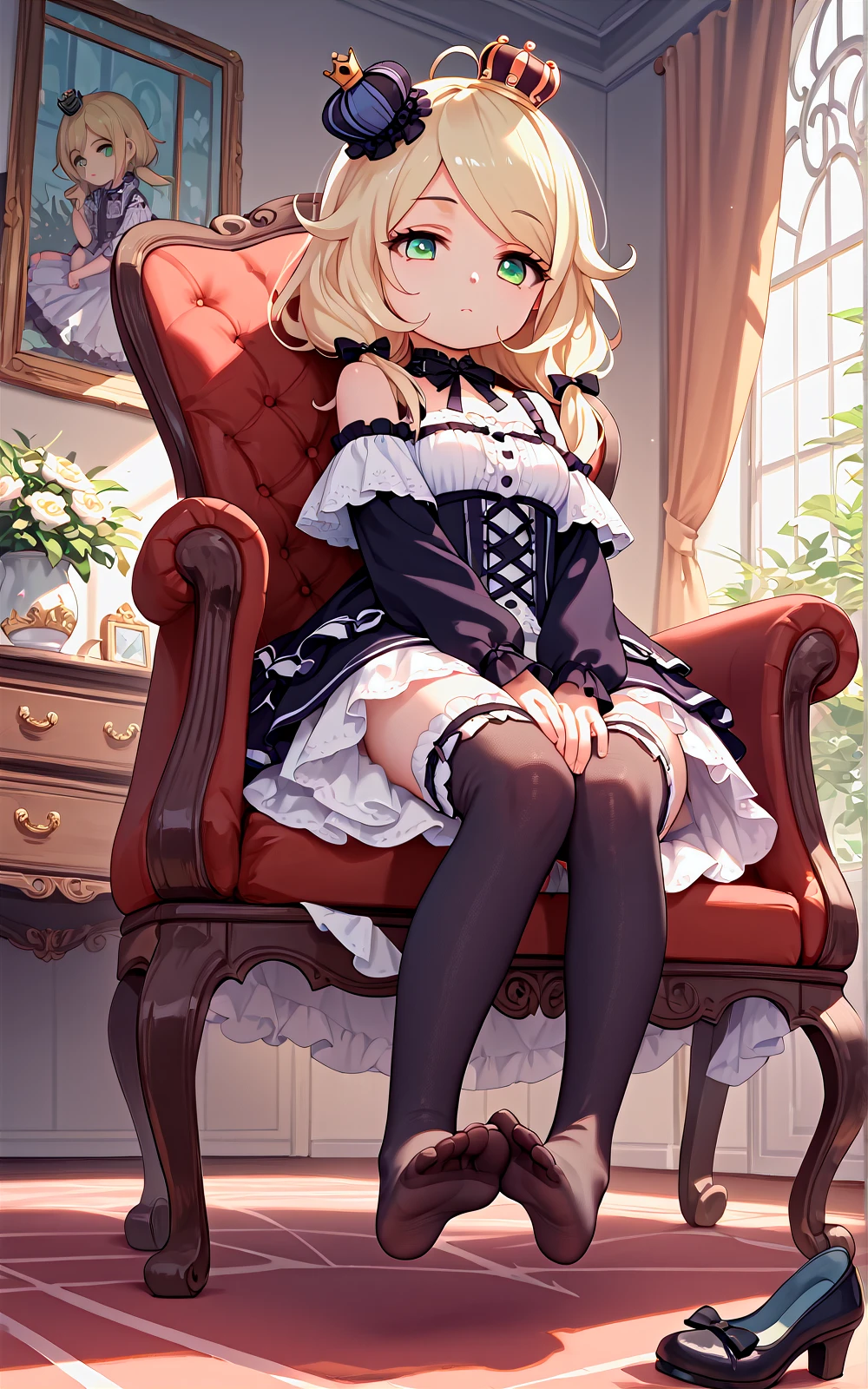 Girl in maid's outfit, fairy tale room. High quality, masterpiece,panty
