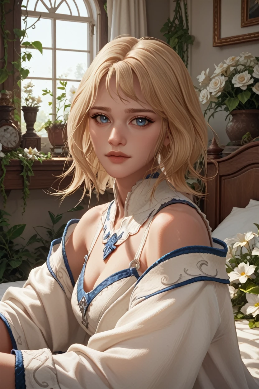 score_9, score_8_up, score_7_up, score_6_up
<lora:LAAvele:1.0>
LAAvele, 1girl, blonde hair, blue eyes, looking at viewer, indoors, overgrowned, bedroom, flowers, white flowers, vines