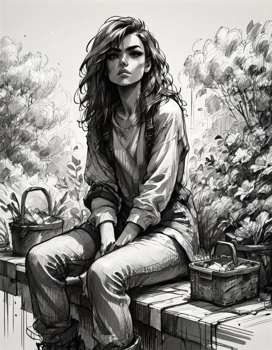 score_9, score_8_up, score_7_up, <lora:Messy Sketch Style:1>, 1girl sitting, looking at viewer, monochrome, hatching (texture), graphite (medium),