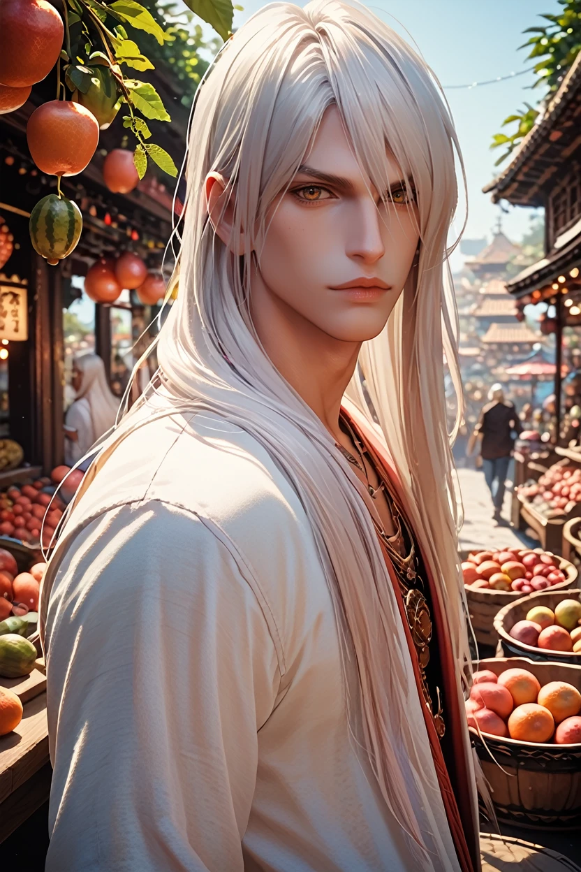 score_9, score_8_up, score_7_up, score_6_up
<lora:LAKadan:1.0>
LAKadan, 1boy, white hair, long hair, looking at viewer, at a bustling market, wearing casual clothes, surrounded by vibrant stalls, spices and fruits, lively and colorful scene, engaging with locals