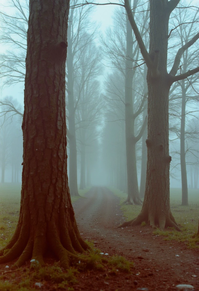 c41_hasselblad_portra400_FLUX, instagram photo a foggy forrest with big old trees somewhere in russia, film grain, soft shadows