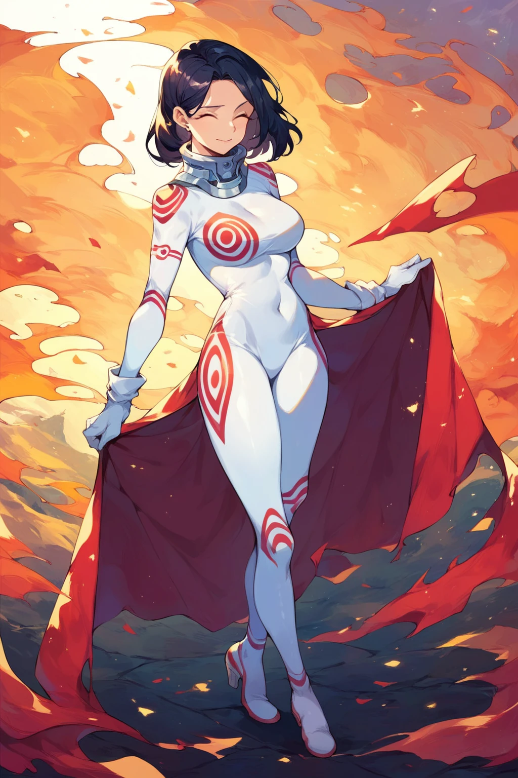 score_9, score_8_up, score_7_up, score_6_up, score_5_up, score_4_up, masterpiece, high quality, full body,  <lora:Shiro_outfit_DMW:0.9> shiro_outfit, white_jumpsuit, red_markings, white bodysuit, skin tight,