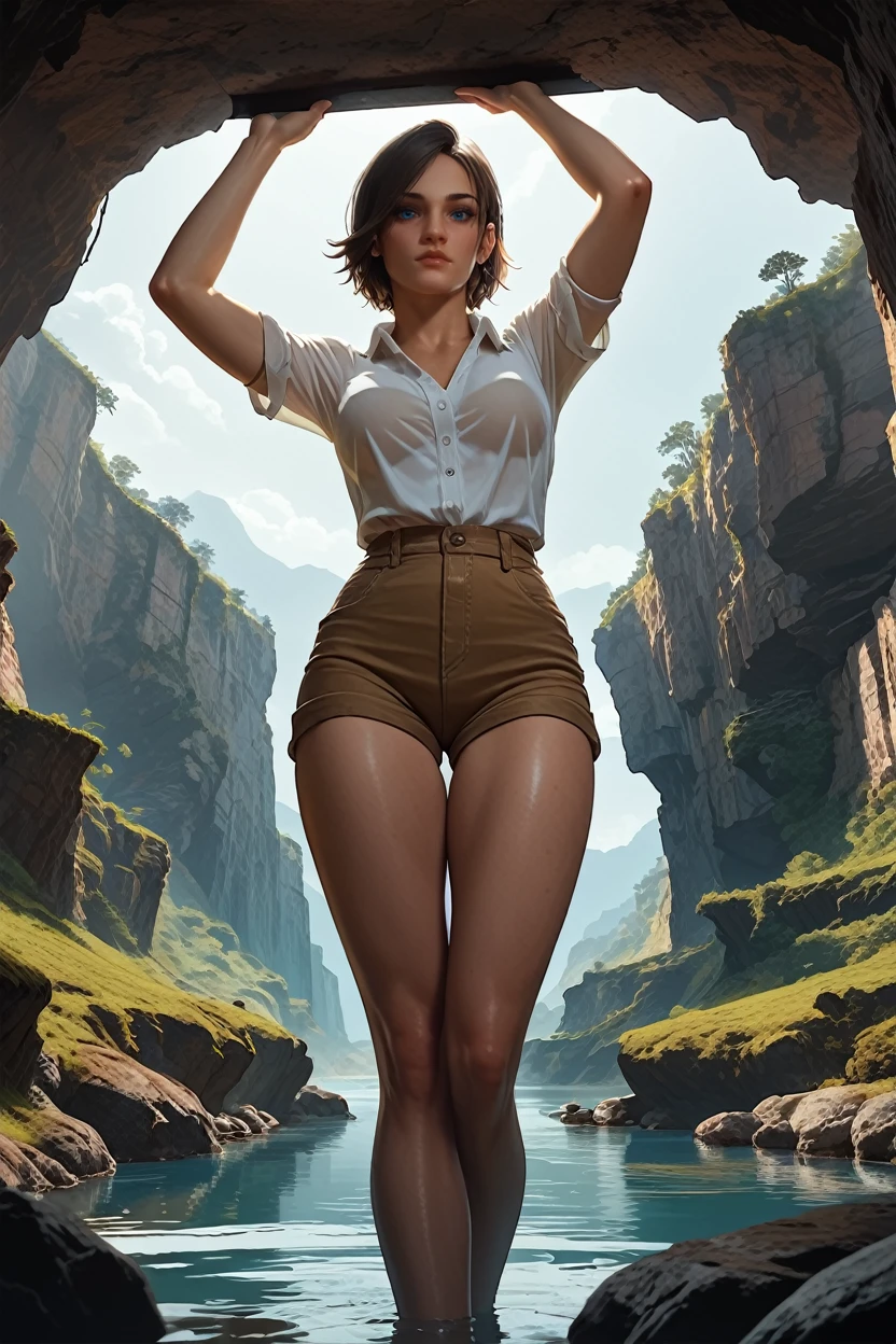 <lora:TEW2Juli:1.0>
TEW2Juli, 1girl, brown hair, blue eyes, looking at viewer, standing on a glass bridge, suspended over a deep canyon, dramatic landscape with rocky cliffs and a river far below, adventurous and daring mood, score_9, score_8_up, score_7_up, score_6_up