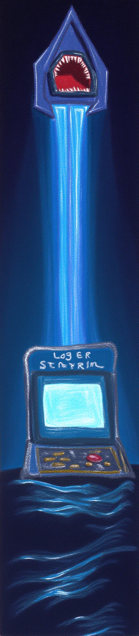 enormous laser shark for the sega saturn. lo fi 3d early arcade cabinet attract screen.