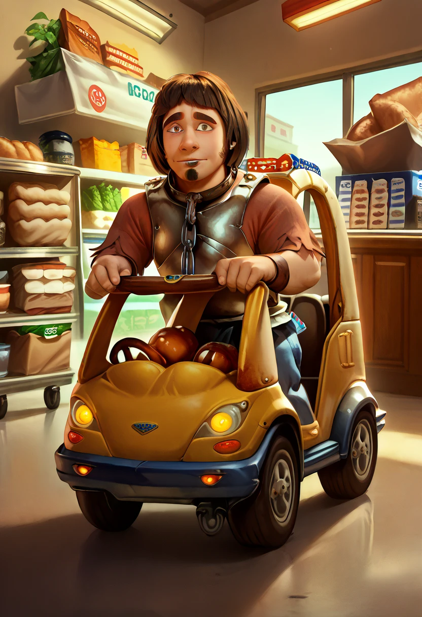 score_9, score_8_up, score_7_up, 1boy, solo, HuiBuh, bob cut, blunt bangs, dark brown hair, thick eyebrows, goatee, metal collar, armor, chain, breastplate, Grocery_store_car_cart, motor vehicle, ground vehicle, car, vehicle focus, grocery store, food <lora:BTG> <lora:Grocery_store_car_cart_-_XL> <lora:hui_buh-v1.0.11>​​​