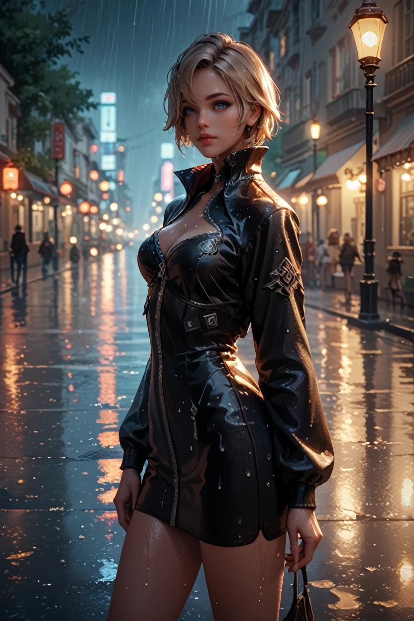 score_9, score_8_up, score_7_up, score_6_up
<lora:LASasha:1.0>
LASasha, 1girl, blonde hair, short hair, looking at viewer, standing under a streetlamp in the rain,reflections on wet pavement, city lights blurred in the background, cinematic and dramatic feel